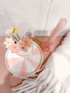 Kandelaar glas roze gehamerd, foto 3