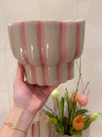 Bloempot/vaas roze wit gestreept, foto 2