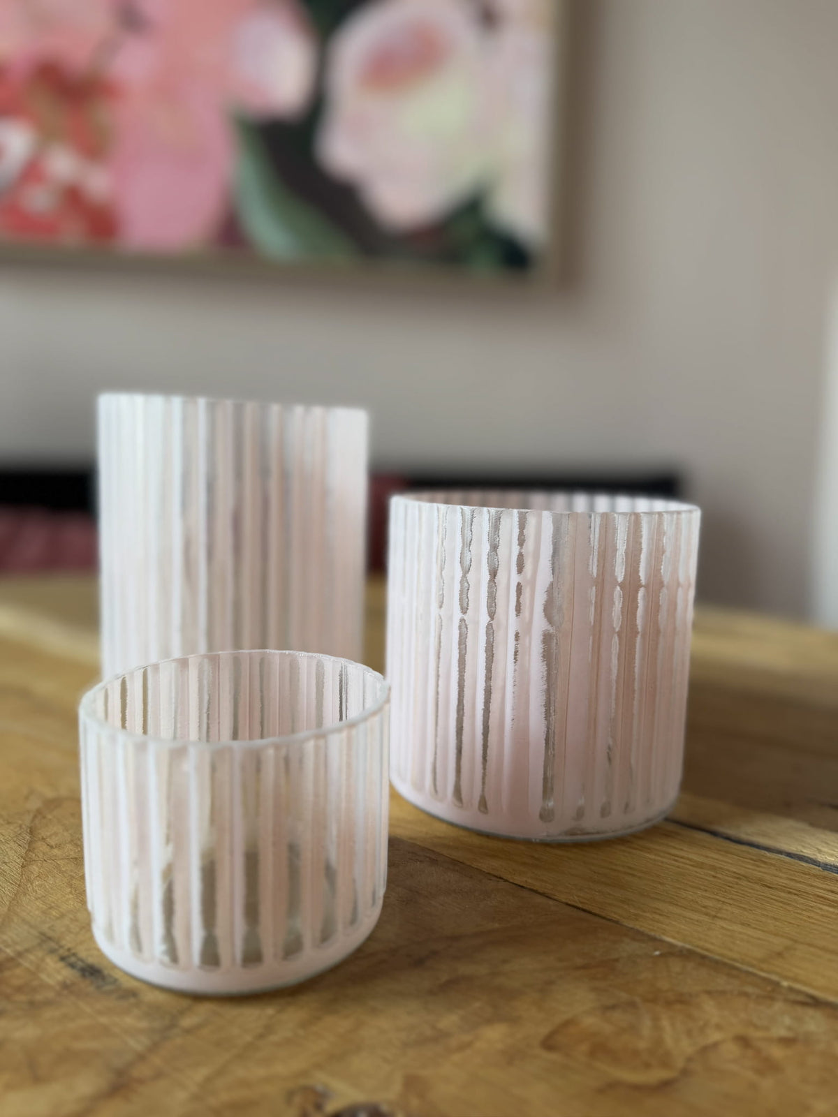 Waxinehouder licht roze gestreept