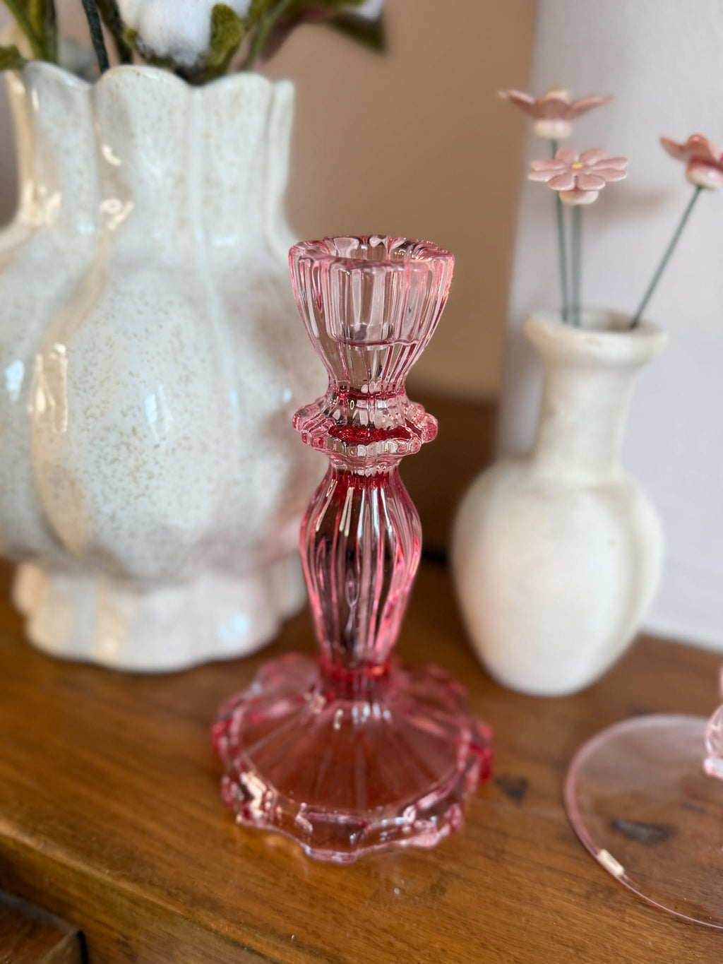 Kandelaar felroze glas bloem