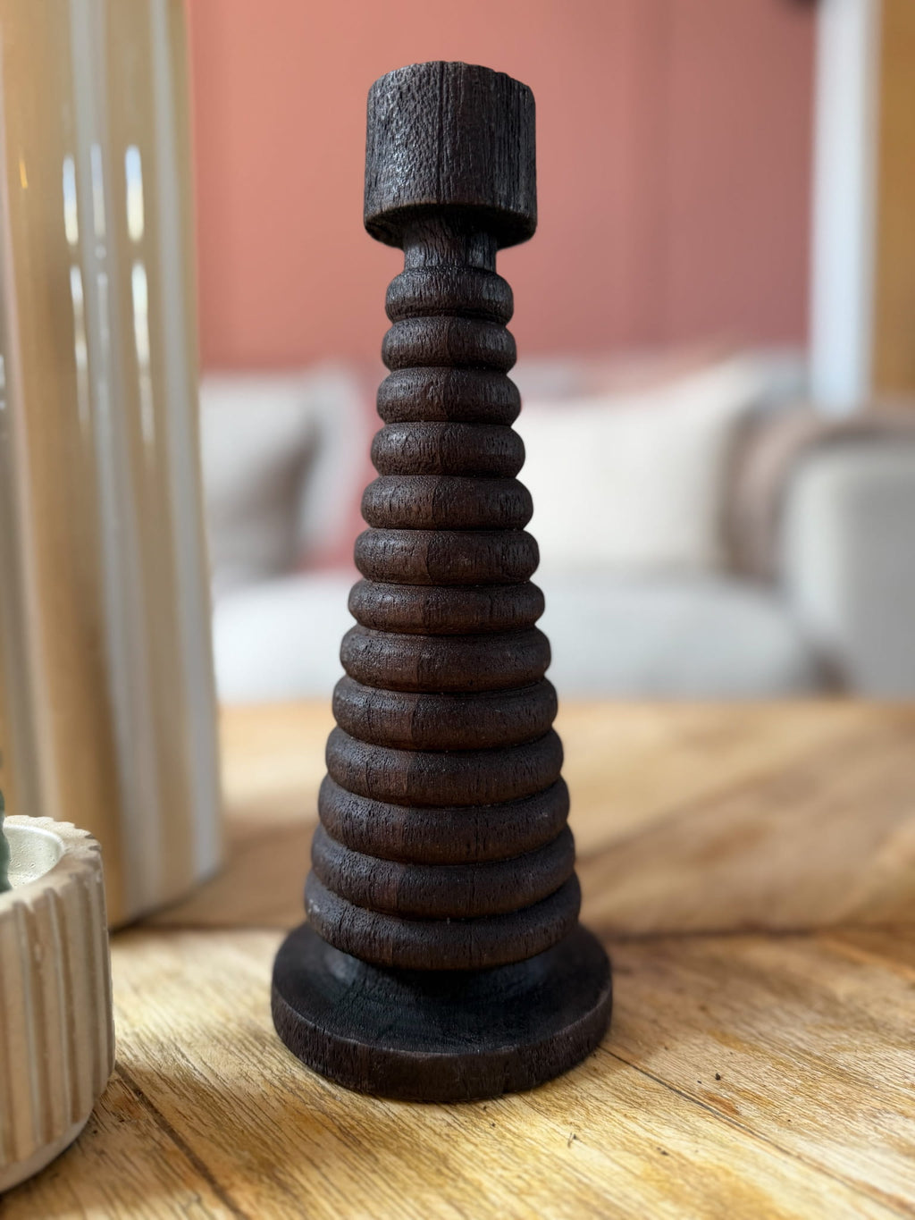 Houten kaarsen kandelaar kegel