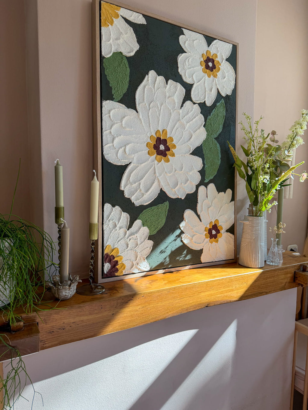 Schilderij madelief groen