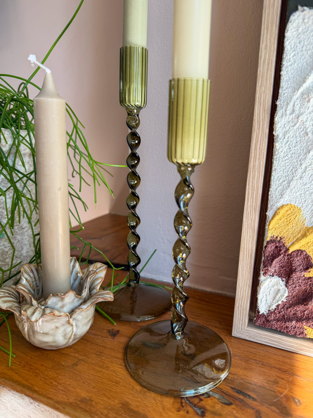 Glazen kandelaar twist groen