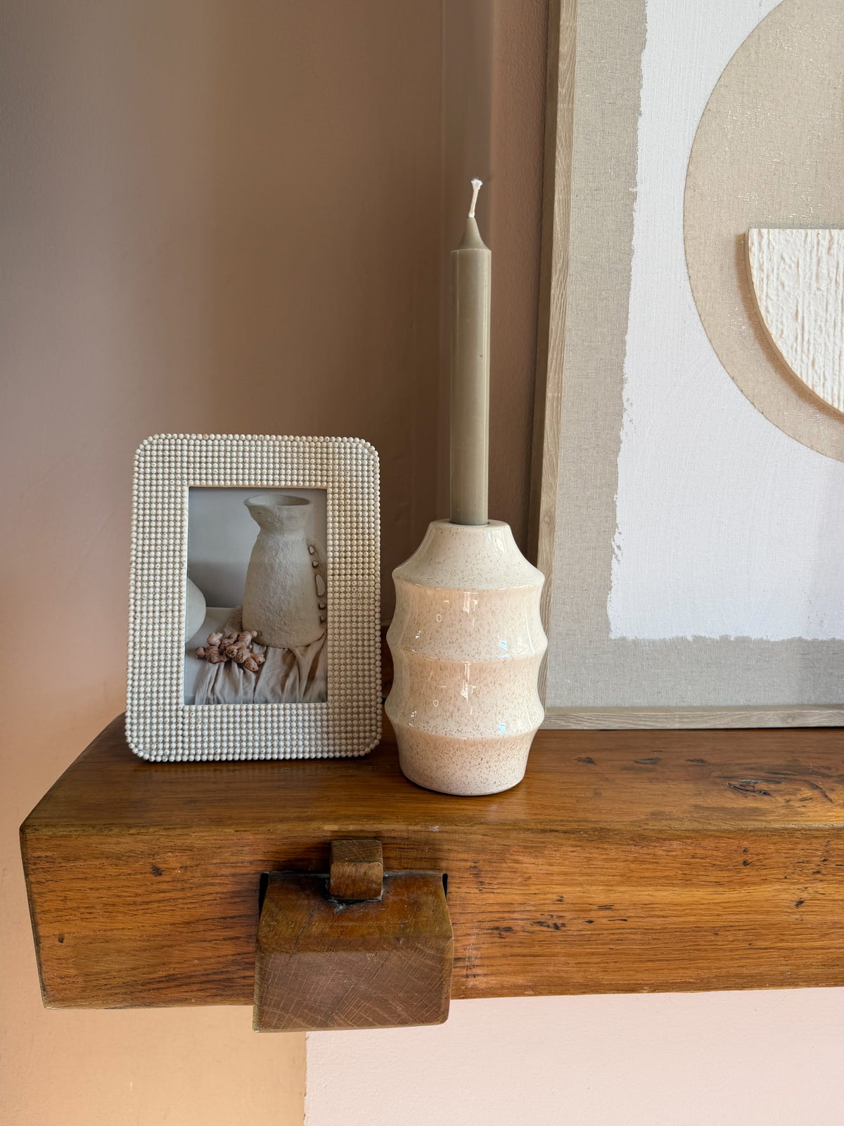 Kandelaar beige gestippeld