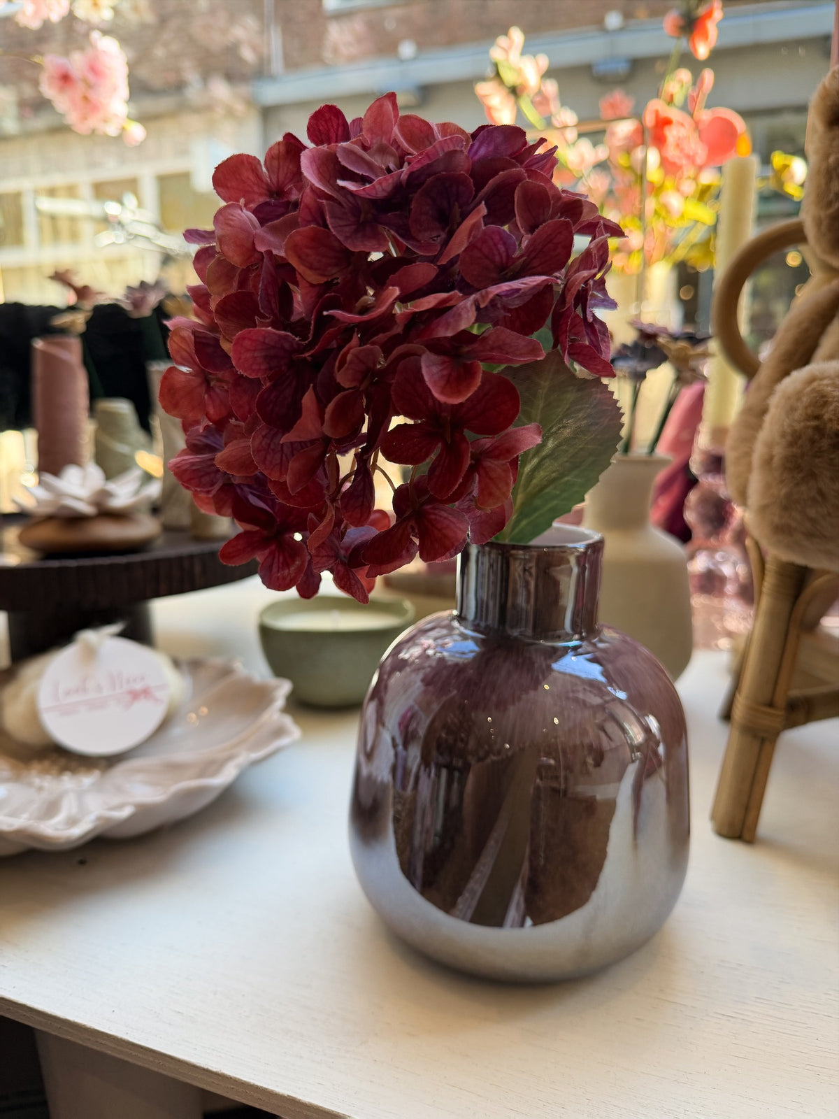Vaas oud roze spiegelglas