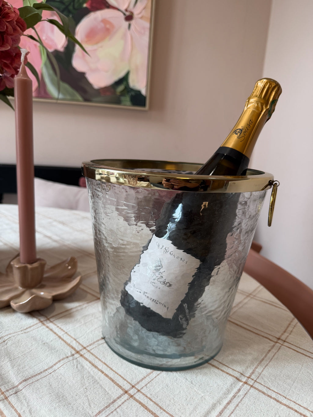 Wijnkoeler gehamerd glas