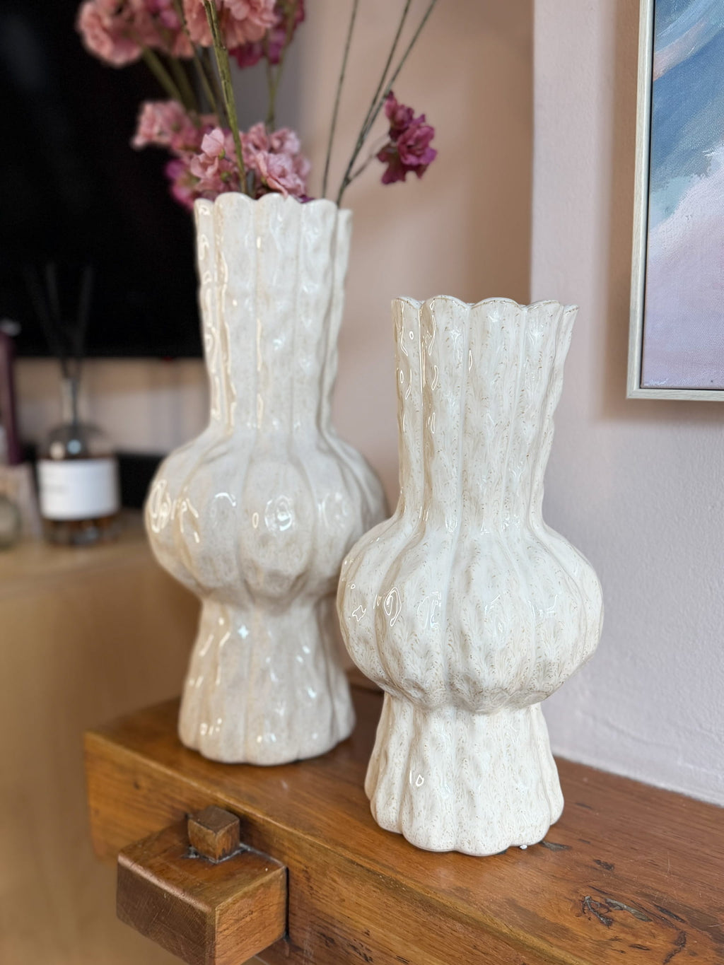 Vaas toffee beige gespikkeld