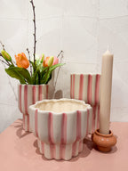 Bloempot/vaas roze wit gestreept