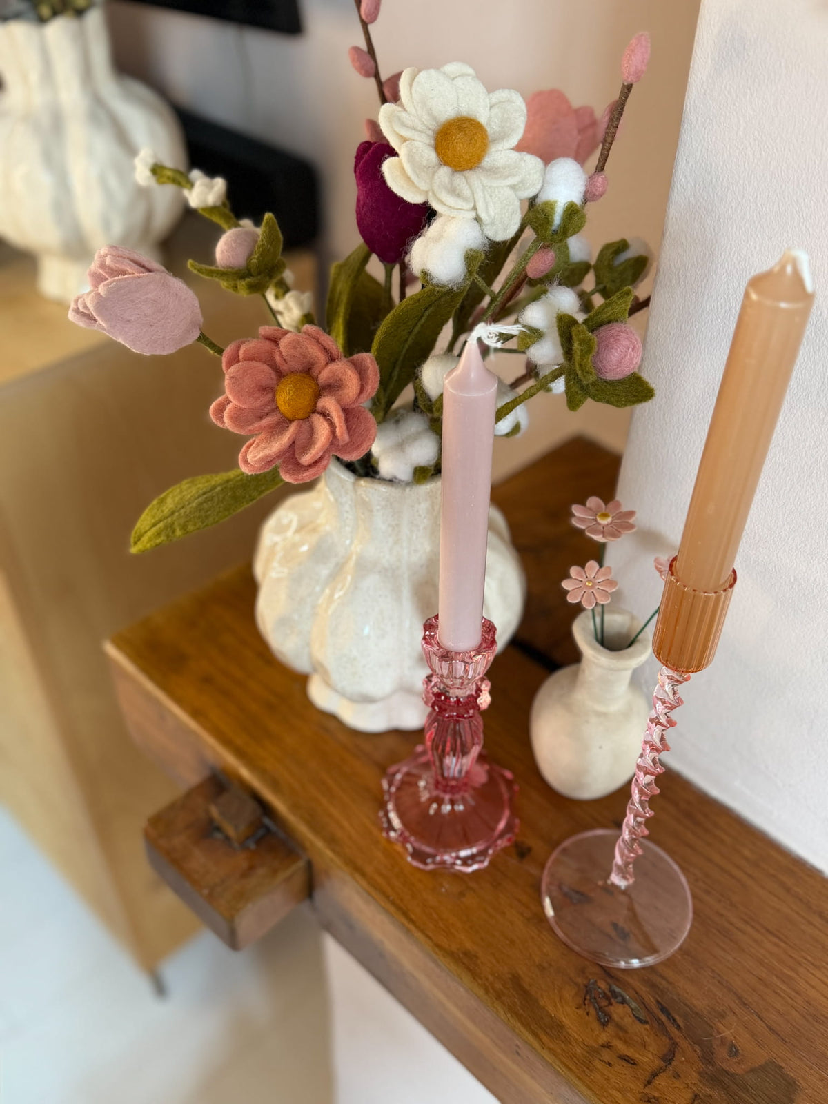 Kandelaar felroze glas bloem, foto 2