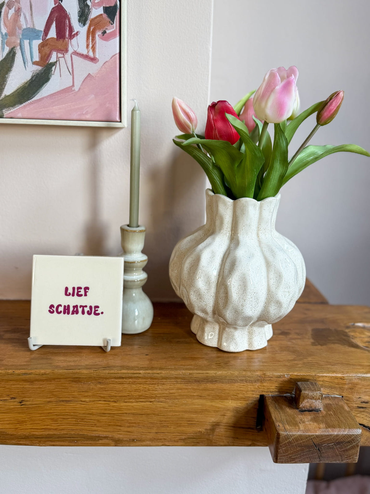 Vaas papaver beige gespikkeld, foto 2